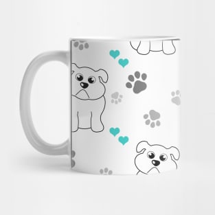 Little bulldog with blue hearts pattern Mug